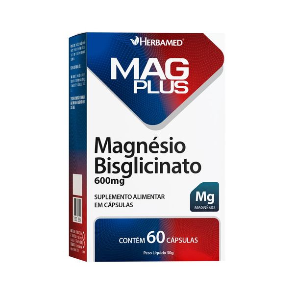 Suplemento Alimentar Magplus Magnesio Bisglicinato 600mg Com 60 Capsulas Herbamed