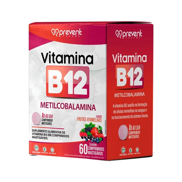 Vitamina B12 Metilcobalamina 60 Comprimidos Mastigáveis Frutas Vermelhas Prevent Vitamina B12 Metilcobalamina 60 Comprimidos Mastigaveis Frutas Vermelhas Prevent