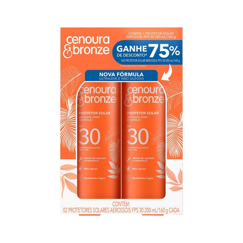 Protetor Solar Cenoura E Bronze Fps30 Aerossol Com 2 Unidades De 200ml Cada