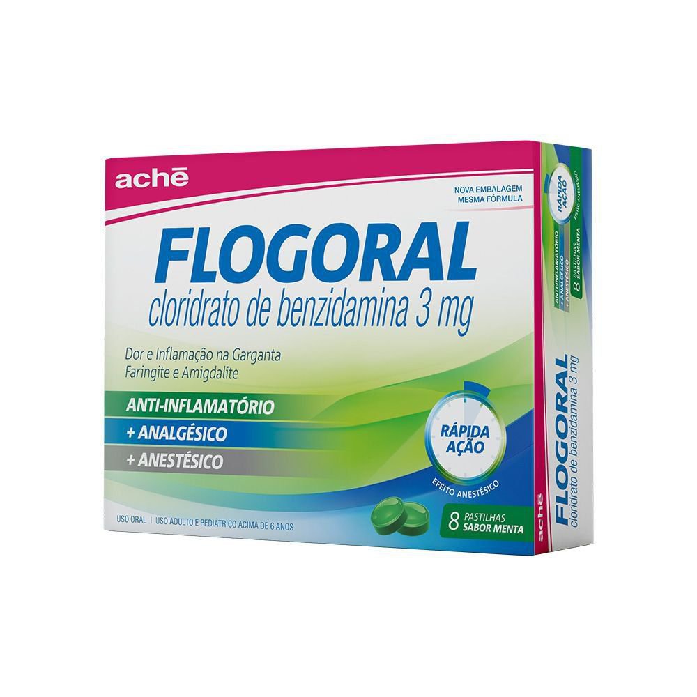Pastilha Para Garganta Flogoral Menta 8 Unidades