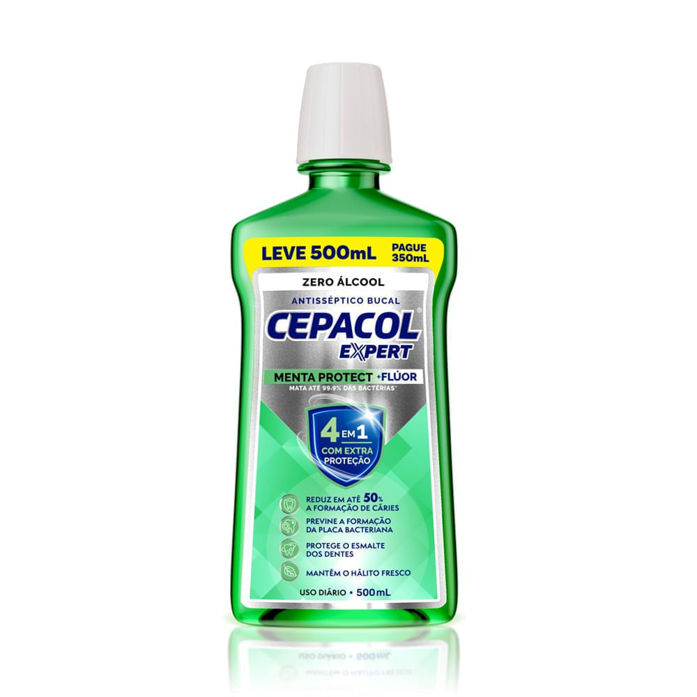 Enxaguante Bucal Cepacol Expert Menta Protect Com Flúor Sem Álcool 500ml