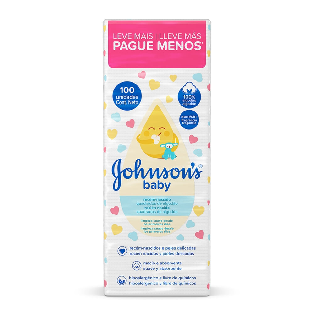 Algodao Quadrado Johnson´s Baby Para Recem Nascido Com 100 Unidades