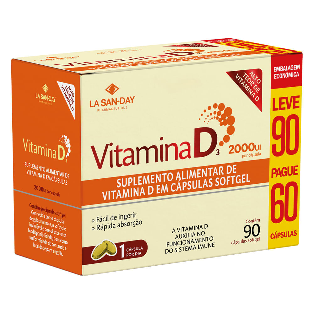 Vitamina D3 Lasanday Leve 90 Pague 60 Capsulas Especial